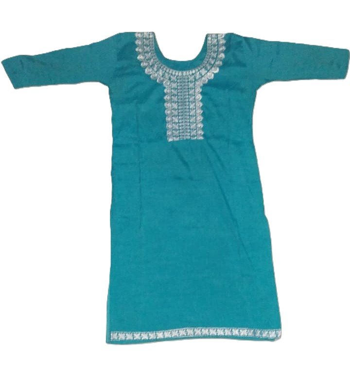 Teal Embroidered Cotton Kurti