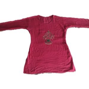Women's Magenta Pink Cotton Kurti with Front Embroidery