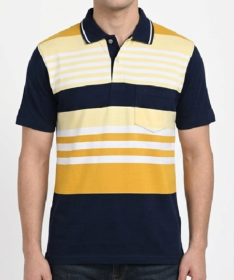 Retro Stripe Navy & Mustard Polo T-Shirt