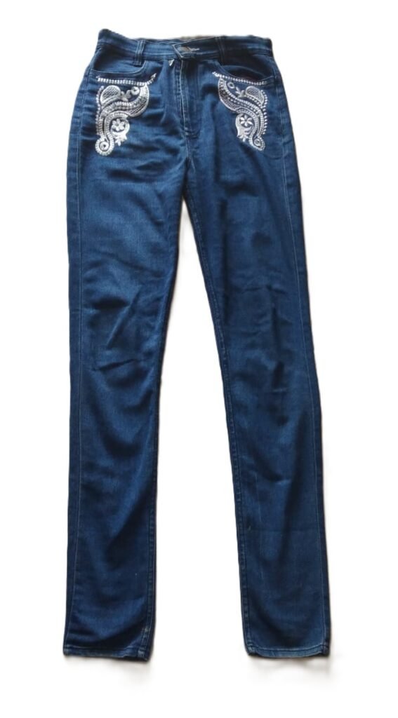 Women’s High-Waist Slim Fit Denim Jeans with Pocket Embroidery